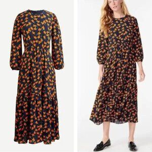 J. Crew Flowy Tiered Midi Dress in Poppy Fields Navy